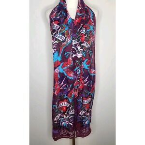 Ed Hardy Scarf by Christian Audigier Love Kills Slowly‎ Maroon Y2K 100% Cotton